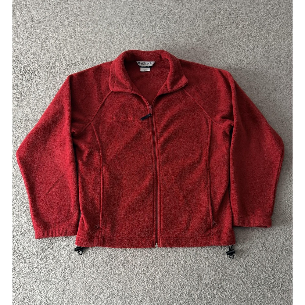 Columbia Jacket Womens Medium Red Fleece Full Zip Stand Collar Pockets Outdoor